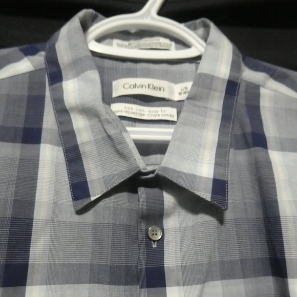 CALVIN KLEIN | Non-Iron | Body Fit | large 16-16.5 | Blue Plaid Button-up Shirt - Picture 3 of 16